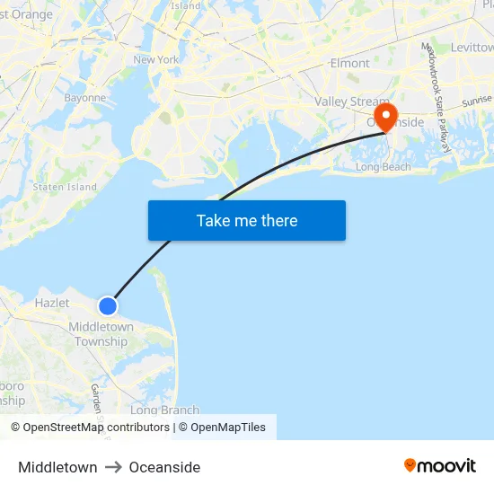 Middletown to Oceanside map