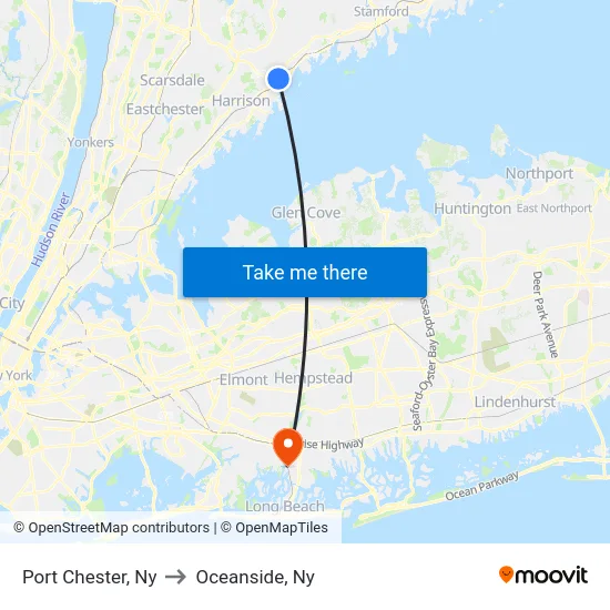 Port Chester to Oceanside, Ny map