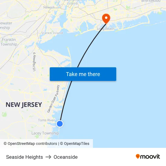 Seaside Heights to Oceanside map