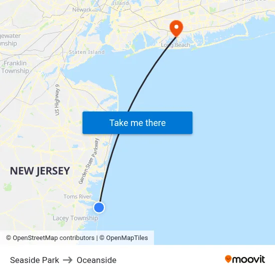 Seaside Park to Oceanside map