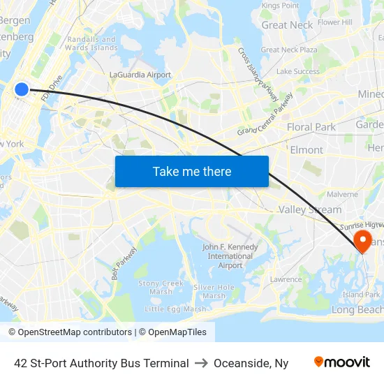 42 St-Port Authority Bus Terminal to Oceanside, Ny map