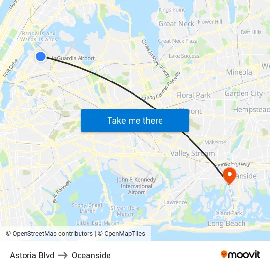 Astoria Blvd to Oceanside map