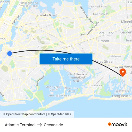 Atlantic Terminal to Oceanside map
