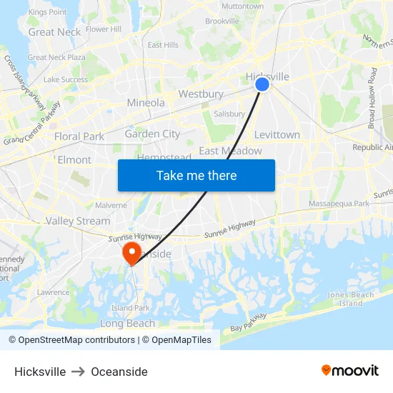 Hicksville to Oceanside map