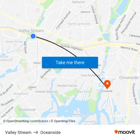 Valley Stream to Oceanside map