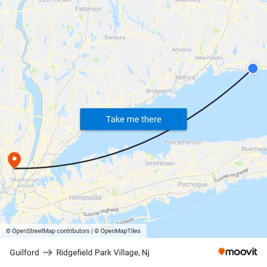 Guilford to Ridgefield Park Village, Nj map