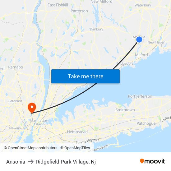 Ansonia to Ridgefield Park Village, Nj map