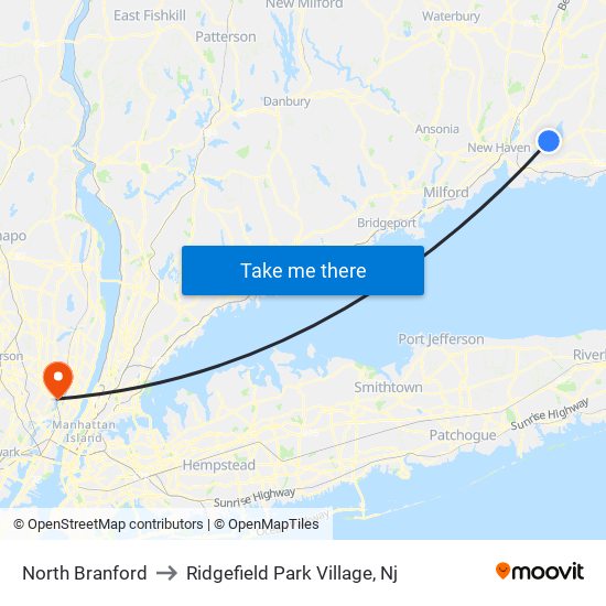 North Branford to Ridgefield Park Village, Nj map