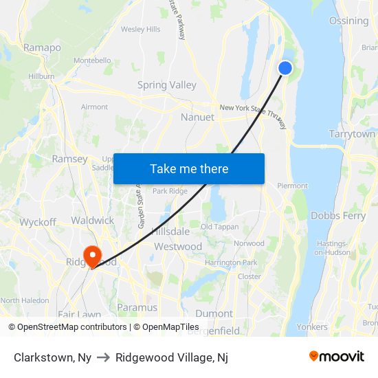 Clarkstown, Ny to Ridgewood Village, Nj map