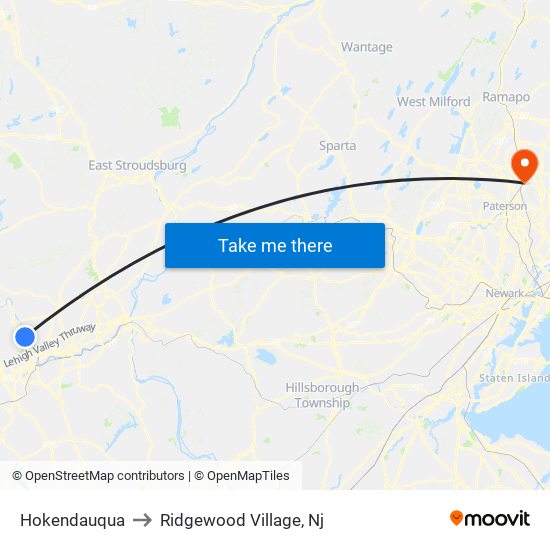 Hokendauqua to Ridgewood Village, Nj map