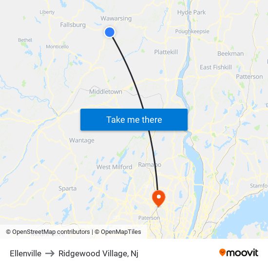 Ellenville to Ridgewood Village, Nj map