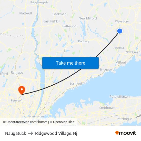 Naugatuck to Ridgewood Village, Nj map