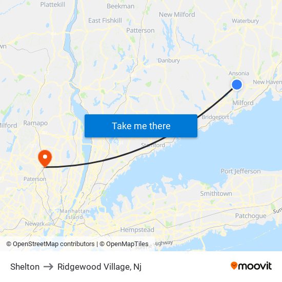 Shelton to Ridgewood Village, Nj map