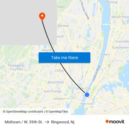 Midtown / W. 39th St. to Ringwood, Nj map