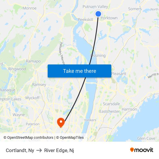 Cortlandt, Ny to River Edge, Nj map