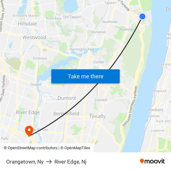 Orangetown, Ny to River Edge, Nj map