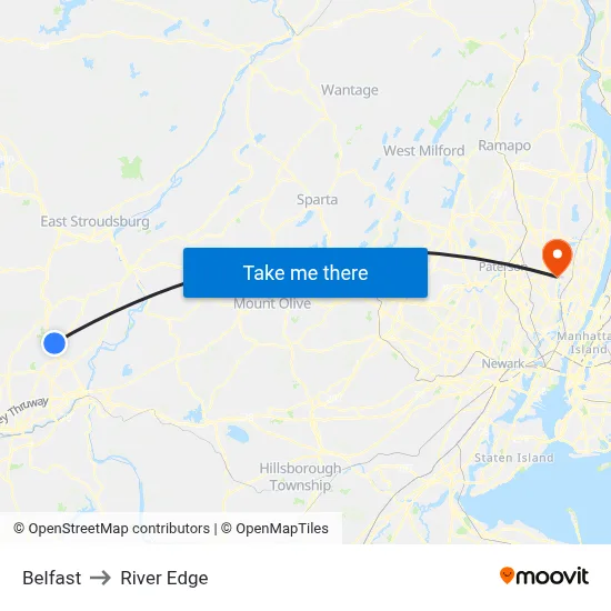 Belfast to River Edge map