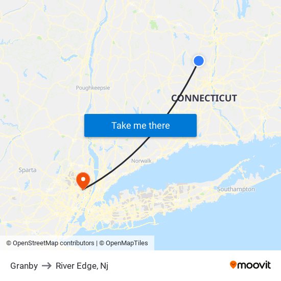 Granby to River Edge, Nj map