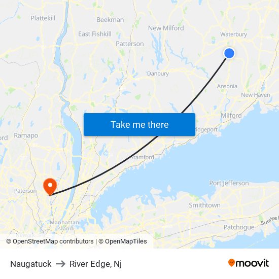 Naugatuck to River Edge, Nj map