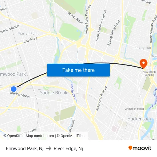 Elmwood Park to River Edge, Nj map