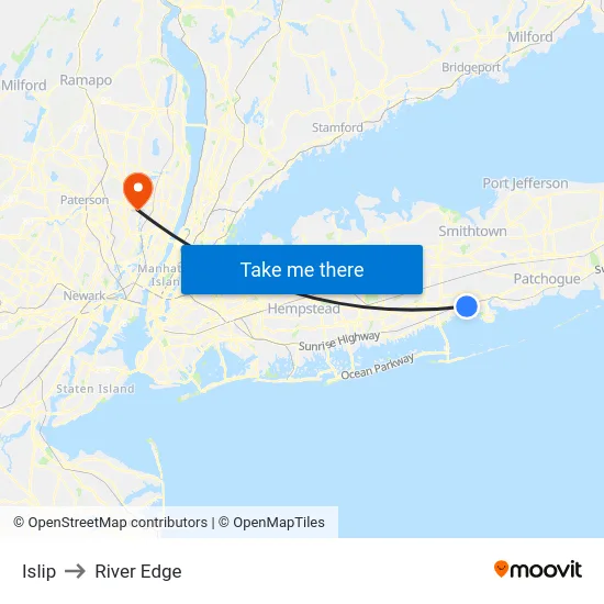 Islip to River Edge map