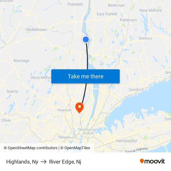 Highlands, Ny to River Edge, Nj map