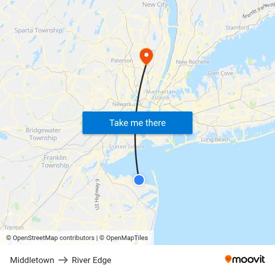 Middletown to River Edge map