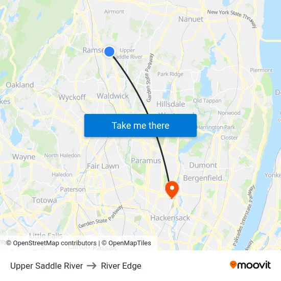 Upper Saddle River to River Edge map
