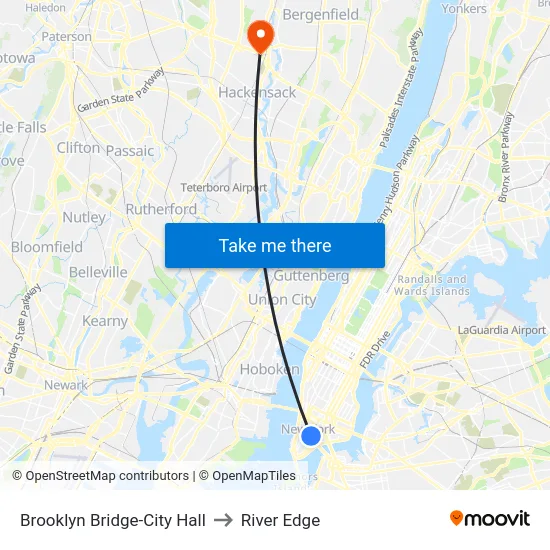 Brooklyn Bridge-City Hall to River Edge map