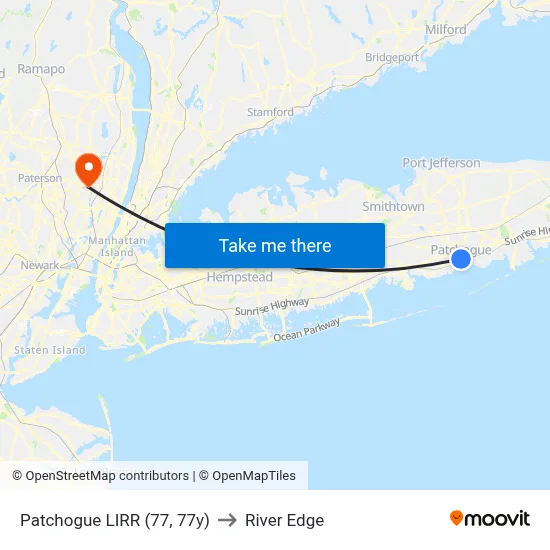 Patchogue LIRR (77, 77y) to River Edge map