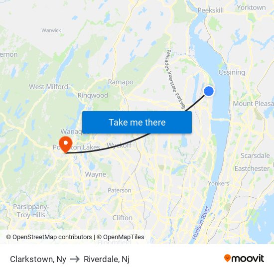 Clarkstown, Ny to Riverdale, Nj map