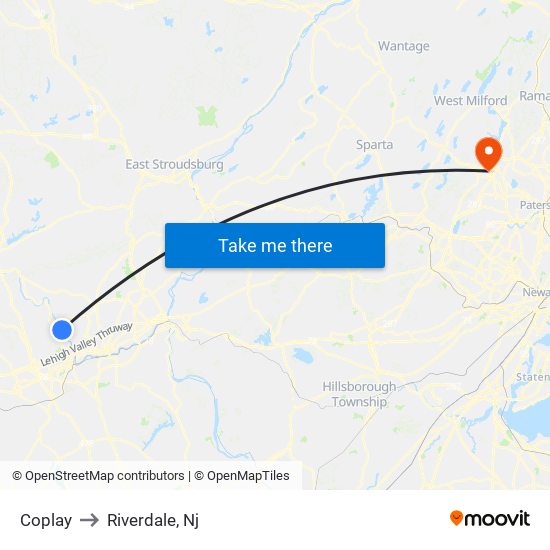 Coplay to Riverdale, Nj map