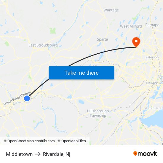 Middletown to Riverdale, Nj map