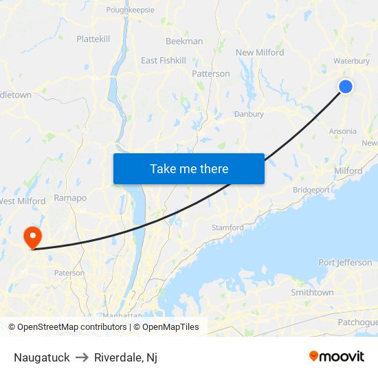 Naugatuck to Riverdale, Nj map