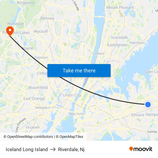 Iceland Long Island to Riverdale, Nj map