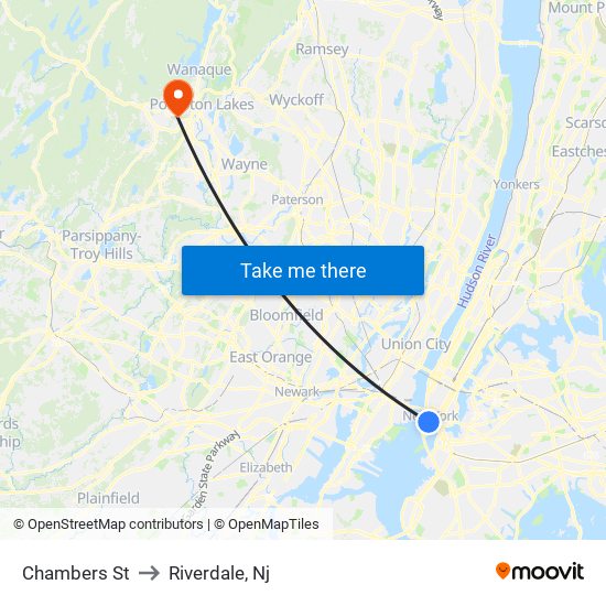 Chambers St to Riverdale, Nj map