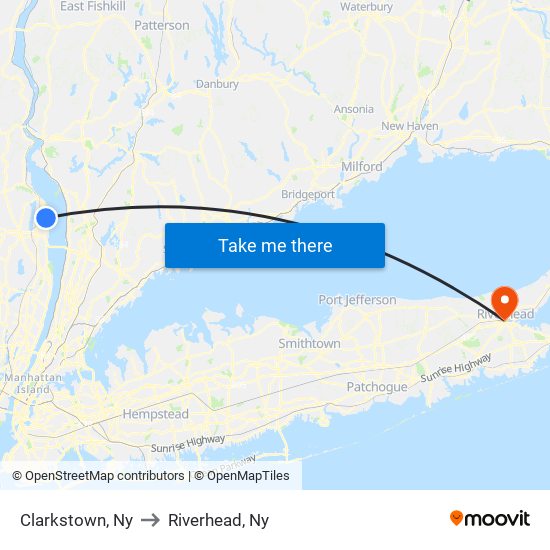 Clarkstown, Ny to Riverhead, Ny map