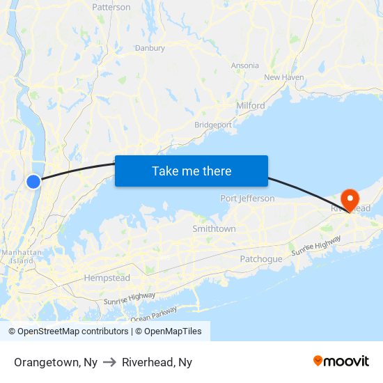 Orangetown, Ny to Riverhead, Ny map