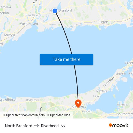 North Branford to Riverhead, Ny map