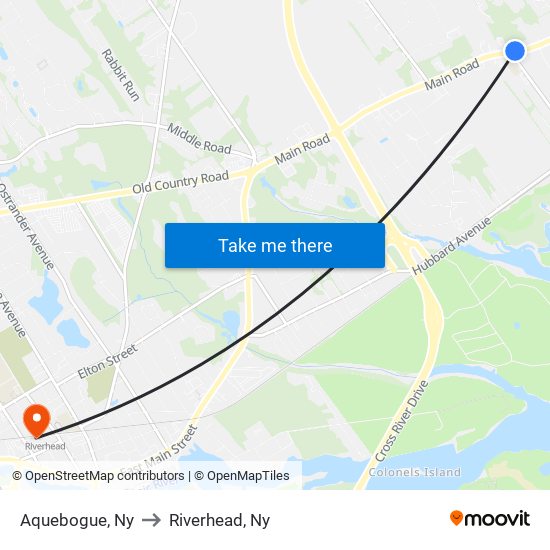 Aquebogue, Ny to Riverhead, Ny map