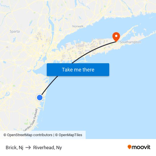 Brick, Nj to Riverhead, Ny map