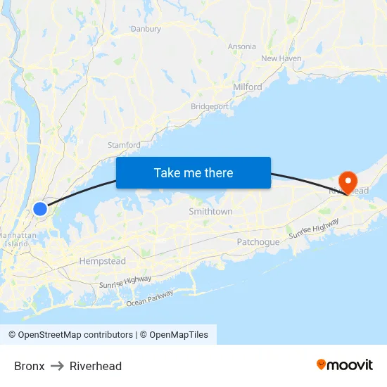 Bronx to Riverhead map