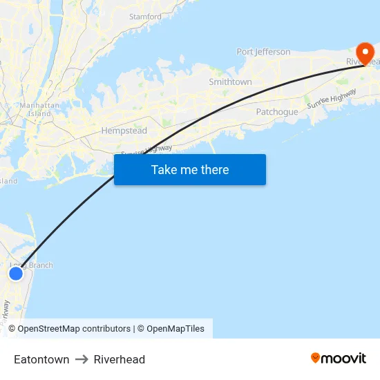 Eatontown to Riverhead map