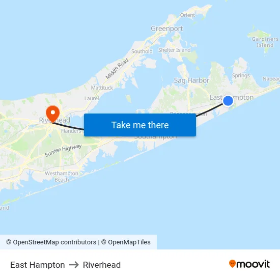 East Hampton to Riverhead map