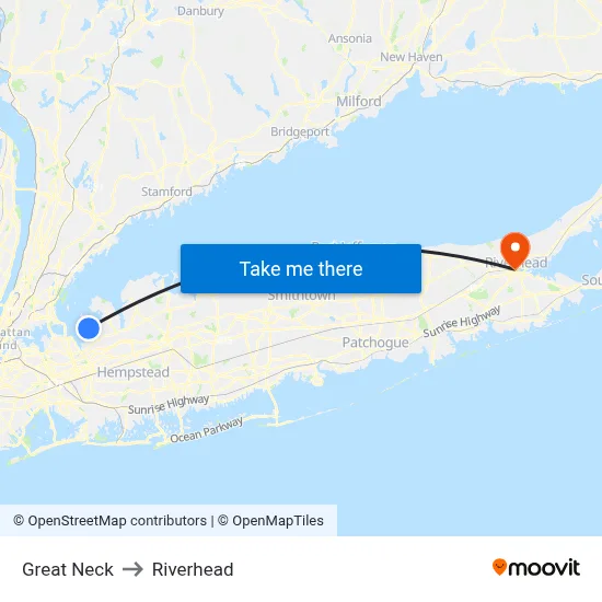 Great Neck to Riverhead map