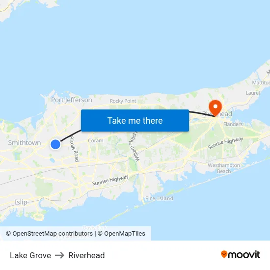 Lake Grove to Riverhead map