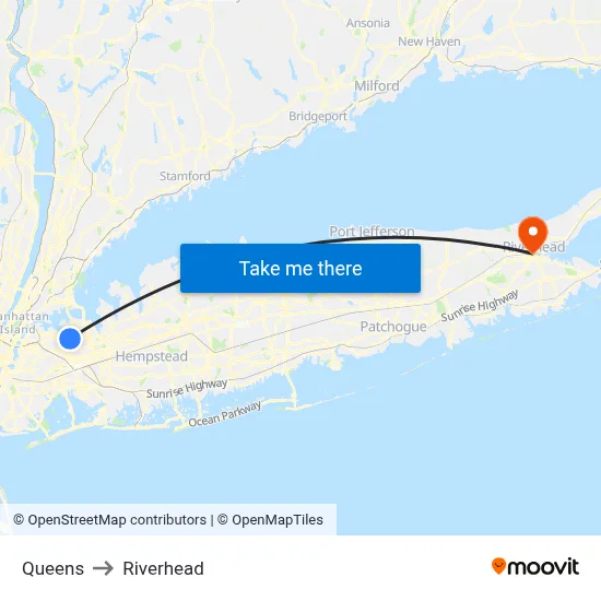 Queens to Riverhead map