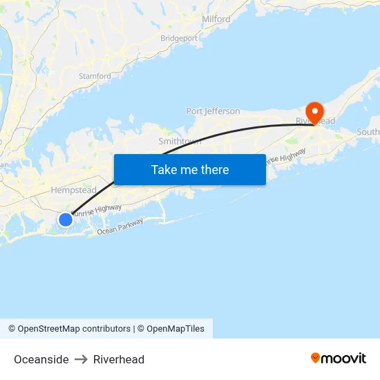 Oceanside to Riverhead map