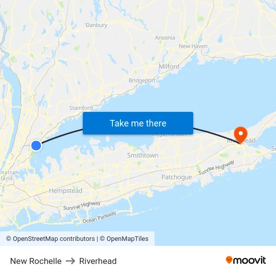 New Rochelle to Riverhead map