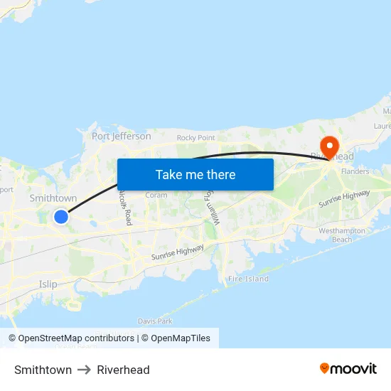 Smithtown to Riverhead map